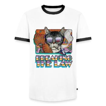 Verbrechen Katze in den Schatten - Abbremsen des Gesetzes - Männer Kontrast-T-Shirt - Weiß/Schwarz - Vorne - AI Model Female 172 light (172cm) & AI Model Male 178 dark (178cm)