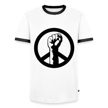 peace power - Men's Ringer Shirt - white/black - Front - AI Model Female 172 light (172cm) & AI Model Male 178 dark (178cm)