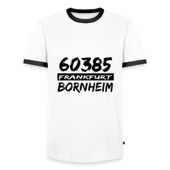60385 Frankfurt Bornheim - Männer Kontrast-T-Shirt - Weiß/Schwarz - Vorne - AI Model Female 172 light (172cm) & AI Model Male 178 dark (178cm)