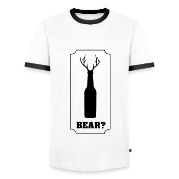 funny beer funny beer - Men's Ringer Shirt - white/black - Front - AI Model Female 172 light (172cm) & AI Model Male 178 dark (178cm)