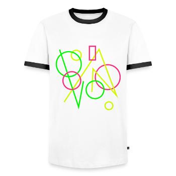 Les lignes et les formes - T-shirt contrasté Homme - blanc/noir - Devant - AI Model Female 172 light (172cm) & AI Model Male 178 dark (178cm)