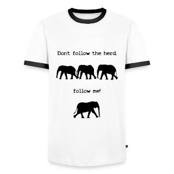 Don't follow the herd, follow me! - Men's Ringer Shirt - white/black - Front - AI Model Female 172 light (172cm) & AI Model Male 178 dark (178cm)