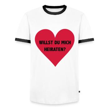 will you marry me? - Men's Ringer Shirt - white/black - Front - AI Model Female 172 light (172cm) & AI Model Male 178 dark (178cm)