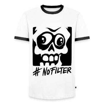#nofilter, ugly skull shirt - Men's Ringer Shirt - white/black - Front - AI Model Female 172 light (172cm) & AI Model Male 178 dark (178cm)