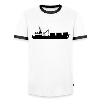 Ship, cargo ship, container ship - Men's Ringer Shirt - white/black - Front - AI Model Female 172 light (172cm) & AI Model Male 178 dark (178cm)