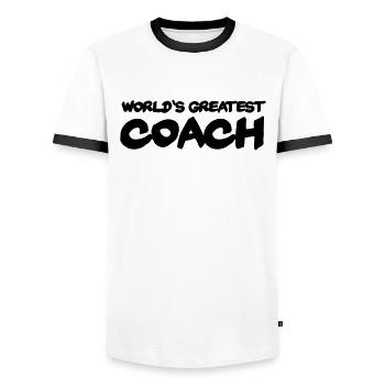 World's greatest Coach - T-shirt contrasté Homme - blanc/noir - Devant - AI Model Female 172 light (172cm) & AI Model Male 178 dark (178cm)