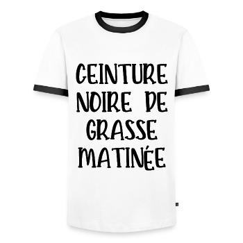 ceinture noire de grasse matinée - T-shirt contrasté Homme - blanc/noir - Devant - AI Model Female 172 light (172cm) & AI Model Male 178 dark (178cm)
