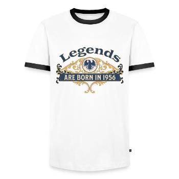 Des légendes sont nées en 1956 Idée cadeau d’anniversaire - T-shirt contrasté Homme - blanc/noir - Devant - AI Model Female 172 light (172cm) & AI Model Male 178 dark (178cm)