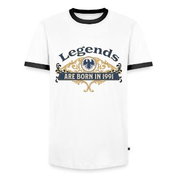 Des légendes sont nées en 1991 Idée cadeau d’anniversaire - T-shirt contrasté Homme - blanc/noir - Devant - AI Model Female 172 light (172cm) & AI Model Male 178 dark (178cm)
