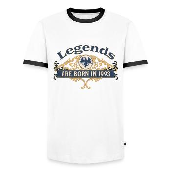 Des légendes sont nées en 1993 Idée cadeau d’anniversaire - T-shirt contrasté Homme - blanc/noir - Devant - AI Model Female 172 light (172cm) & AI Model Male 178 dark (178cm)