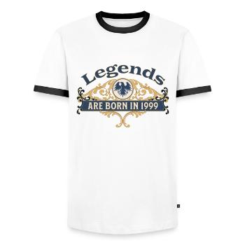 Des légendes sont nées en 1999 Idée cadeau d’anniversaire - T-shirt contrasté Homme - blanc/noir - Devant - AI Model Female 172 light (172cm) & AI Model Male 178 dark (178cm)