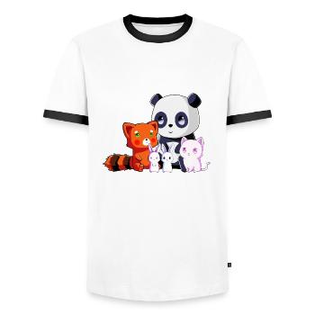 Team Kawaii - Men's Ringer Shirt - white/black - Front - AI Model Female 172 light (172cm) & AI Model Male 178 dark (178cm)