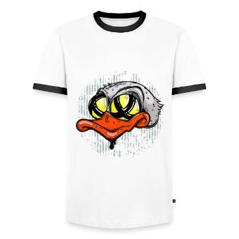 Lowbrowart Duck - Männer Kontrast-T-Shirt - Weiß/Schwarz - Vorne - AI Model Female 172 light (172cm) & AI Model Male 178 dark (178cm)