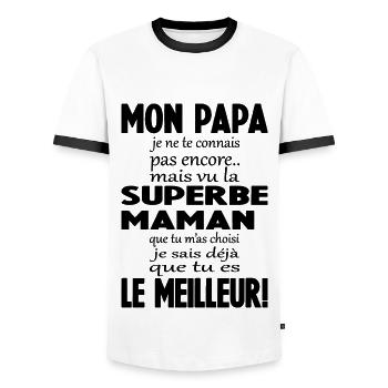Annonce grossesse Cadeau Futur Papa Future - T-shirt contrasté Homme - blanc/noir - Devant - AI Model Female 172 light (172cm) & AI Model Male 178 dark (178cm)