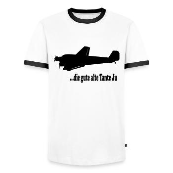 Tante Ju - Men's Ringer Shirt - white/black - Front - AI Model Female 172 light (172cm) & AI Model Male 178 dark (178cm)
