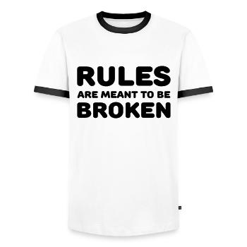 Rules are meant to be broken - Männer Kontrast-T-Shirt - Weiß/Schwarz - Vorne - AI Model Female 172 light (172cm) & AI Model Male 178 dark (178cm)