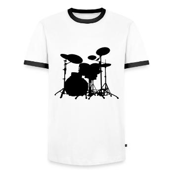 batterie - drums - T-shirt contrasté Homme - blanc/noir - Devant - AI Model Female 172 light (172cm) & AI Model Male 178 dark (178cm)