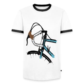 Road Bike Bike Retro Design - Men's Ringer Shirt - white/black - Front - AI Model Female 172 light (172cm) & AI Model Male 178 dark (178cm)