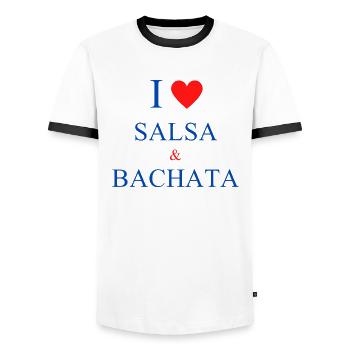 I Love Salsa and Bachata - Men's Ringer Shirt - white/black - Front - AI Model Female 172 light (172cm) & AI Model Male 178 dark (178cm)