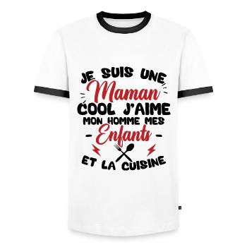 Une maman cool j'aime mon homme et la cuisine - T-shirt contrasté Homme - blanc/noir - Devant - AI Model Female 172 light (172cm) & AI Model Male 178 dark (178cm)