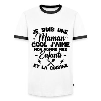 Une maman cool j'aime mon homme et la cuisine - T-shirt contrasté Homme - blanc/noir - Devant - AI Model Female 172 light (172cm) & AI Model Male 178 dark (178cm)