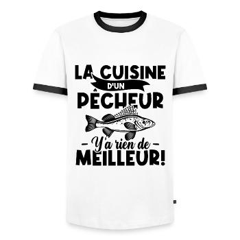 La cuisine d'un pêcheur, Humour cadeau pêcheur - T-shirt contrasté Homme - blanc/noir - Devant - AI Model Female 172 light (172cm) & AI Model Male 178 dark (178cm)
