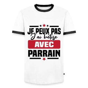 Je peux pas j ai bêtise avec parrain - T-shirt contrasté Homme - blanc/noir - Devant - AI Model Female 172 light (172cm) & AI Model Male 178 dark (178cm)