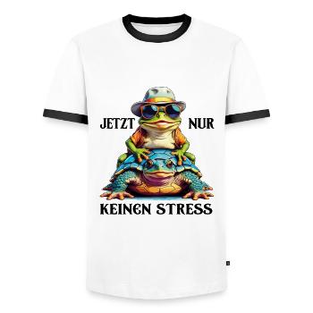 Jetzt nur keinen Stress Frosch und Schildkröte - Männer Kontrast-T-Shirt - Weiß/Schwarz - Vorne - AI Model Female 172 light (172cm) & AI Model Male 178 dark (178cm)