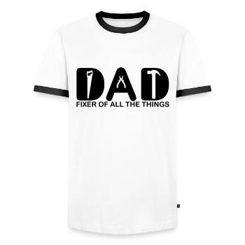 Papa. Fixierer aller Dinge. - Männer Kontrast-T-Shirt - Weiß/Schwarz - Vorne - AI Model Female 172 light (172cm) & AI Model Male 178 dark (178cm)