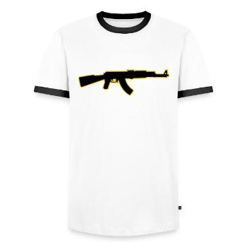 kalashnikov - Men's Ringer Shirt - white/black - Front - AI Model Female 172 light (172cm) & AI Model Male 178 dark (178cm)