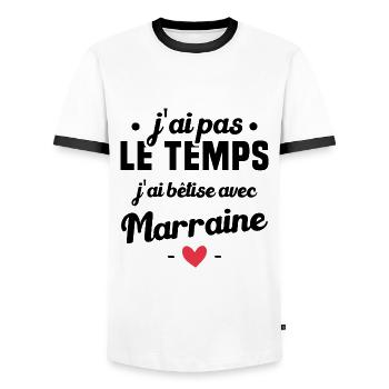J'ai pas le temps, j'ai bêtise avec marraine ! - T-shirt contrasté Homme - blanc/noir - Devant - AI Model Female 172 light (172cm) & AI Model Male 178 dark (178cm)