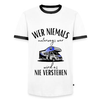 Camper und Wohnmobil Spruch-Lustiges Camper Motiv - Männer Kontrast-T-Shirt - Weiß/Schwarz - Vorne - AI Model Female 172 light (172cm) & AI Model Male 178 dark (178cm)