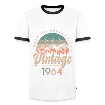 1964 Vintage Birthday Born in 1964 - Men's Ringer Shirt - white/black - Front - AI Model Female 172 light (172cm) & AI Model Male 178 dark (178cm)