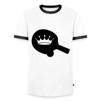 Der Champion Tischtennisschläger und die Krone - Männer Kontrast-T-Shirt - Weiß/Schwarz - Vorne - AI Model Female 172 light (172cm) & AI Model Male 178 dark (178cm)