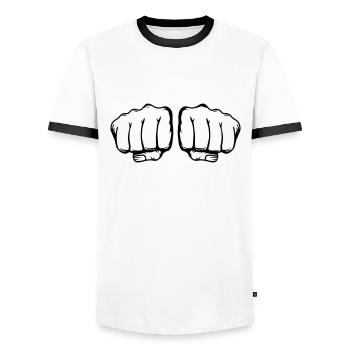 two fists - Men's Ringer Shirt - white/black - Front - AI Model Female 172 light (172cm) & AI Model Male 178 dark (178cm)