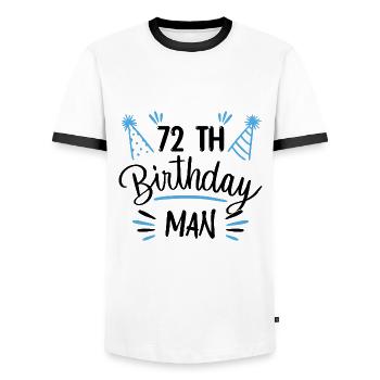 72 ans - cadeau d'anniversaire 72 ans - T-shirt contrasté Homme - blanc/noir - Devant - AI Model Female 172 light (172cm) & AI Model Male 178 dark (178cm)