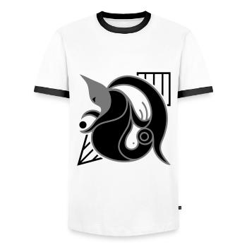 Allons-y. Libération et transformation - T-shirt contrasté Homme - blanc/noir - Devant - AI Model Female 172 light (172cm) & AI Model Male 178 dark (178cm)