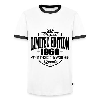 Limited edition 1960 - Men's Ringer Shirt - white/black - Front - AI Model Female 172 light (172cm) & AI Model Male 178 dark (178cm)