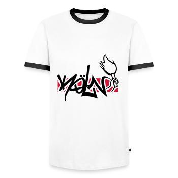 Cologne - Pyro - Men's Ringer Shirt - white/black - Front - AI Model Female 172 light (172cm) & AI Model Male 178 dark (178cm)