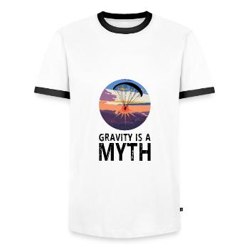 Gravity is a Myth - Gravitation ist ein Mythos - Männer Kontrast-T-Shirt - Weiß/Schwarz - Vorne - AI Model Female 172 light (172cm) & AI Model Male 178 dark (178cm)