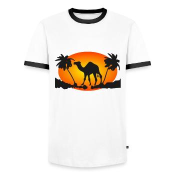 Camel Sun Palm Gift Desert Summer - Men's Ringer Shirt - white/black - Front - AI Model Female 172 light (172cm) & AI Model Male 178 dark (178cm)