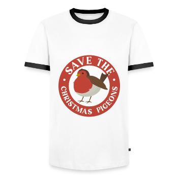 Save the Christmas Pigeons - Men's Ringer Shirt - white/black - Front - AI Model Female 172 light (172cm) & AI Model Male 178 dark (178cm)