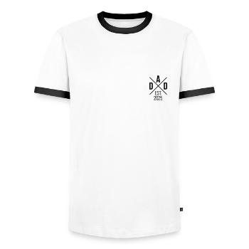 Papa 25 Papa Bébé Papa 2025 Fête des Pères Changement de couleur - T-shirt contrasté Homme - blanc/noir - Devant - AI Model Female 172 light (172cm) & AI Model Male 178 dark (178cm)