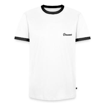 Simply a dreamer typography design - Men's Ringer Shirt - white/black - Front - AI Model Female 172 light (172cm) & AI Model Male 178 dark (178cm)