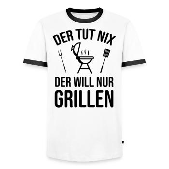 Grillen Sprüche Witzig Humor - Männer Kontrast-T-Shirt - Weiß/Schwarz - Vorne - AI Model Female 172 light (172cm) & AI Model Male 178 dark (178cm)