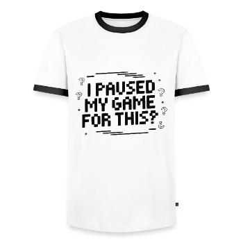 J’ai mis mon jeu en pause pour ça ? Conception de jeu amusante - T-shirt contrasté Homme - blanc/noir - Devant - AI Model Female 172 light (172cm) & AI Model Male 178 dark (178cm)