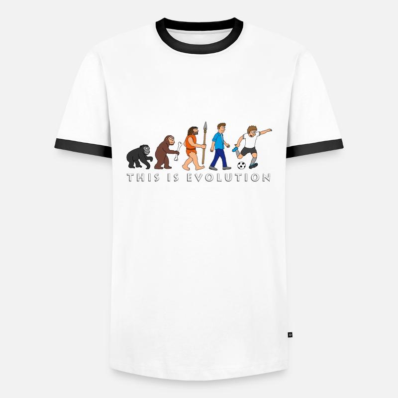 evolution_fussball_comic_a - Männer Kontrast-T-Shirt - Weiß/Schwarz