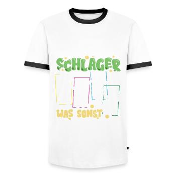 Schlager was sonst Musik - Männer Kontrast-T-Shirt - Weiß/Schwarz - Vorne - AI Model Female 172 light (172cm) & AI Model Male 178 dark (178cm)