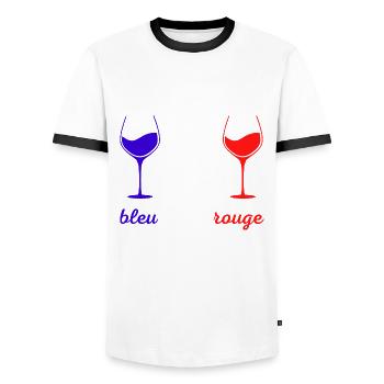 VINS DE FRANCE bleu blanc et rouge Verre à vin - T-shirt contrasté Homme - blanc/noir - Devant - AI Model Female 172 light (172cm) & AI Model Male 178 dark (178cm)