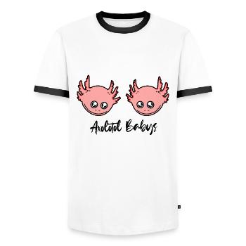 Cute Axolotl Babies - Axolotl Smile - Men's Ringer Shirt - white/black - Front - AI Model Female 172 light (172cm) & AI Model Male 178 dark (178cm)